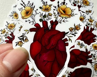 Whimsical Anatomical Heart Bouquet Sticker - Unique Waterproof Die-Cut Decal for Art Lovers