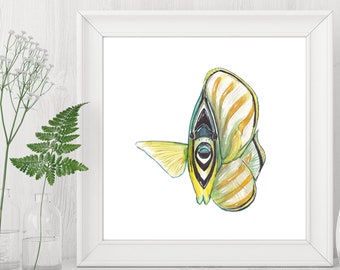 Ornate Butterflyfish Digital Print, Reef Fish Print, Pacific Art, Printable Wall Art, Yellow Wall Art, Watercolor Art, Digital Download