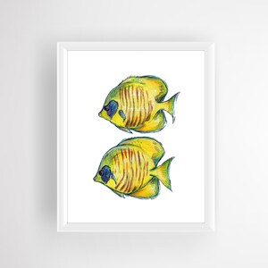 Butterflyfish Printable Art Print, Watercolor Fish Art, Yellow Reef Fish Print, Ocean Art image 3