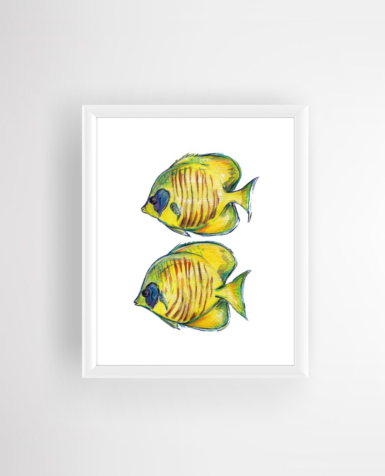 Butterflyfish Printable Art Print, Watercolor Fish Art, Yellow Reef Fish Print, Ocean Art image 3
