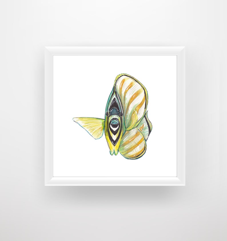 Ornate Butterflyfish Digital Print, Reef Fish Print, Pacific Art, Printable Wall Art, Yellow Wall Art, Watercolor Art, Digital Download image 2