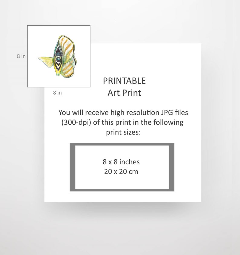 Ornate Butterflyfish Digital Print, Reef Fish Print, Pacific Art, Printable Wall Art, Yellow Wall Art, Watercolor Art, Digital Download image 4