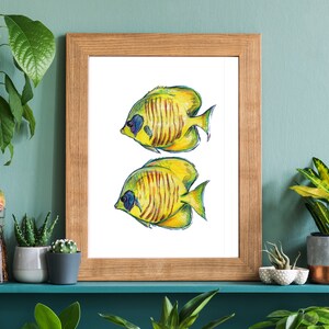 Butterflyfish Printable Art Print, Watercolor Fish Art, Yellow Reef Fish Print, Ocean Art image 1