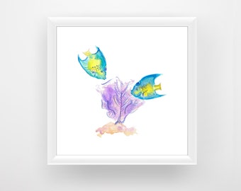 Angelfish Pair, Fish Print, Printable Wall Art, Watercolor Art, Digital Download