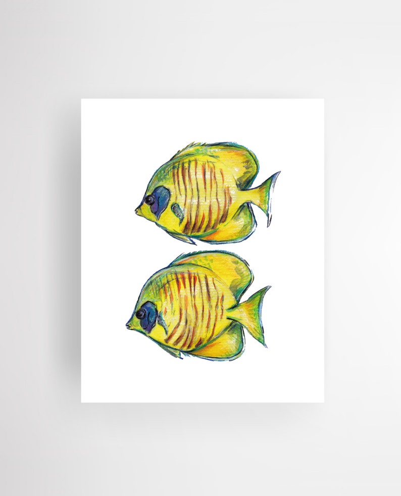 Butterflyfish Printable Art Print, Watercolor Fish Art, Yellow Reef Fish Print, Ocean Art image 4
