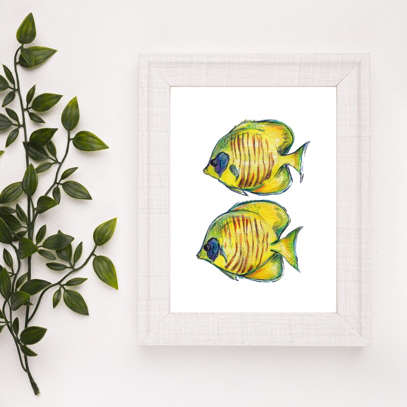 Butterflyfish Printable Art Print, Watercolor Fish Art, Yellow Reef Fish Print, Ocean Art image 2