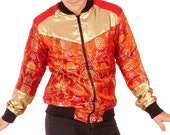 Red Gold Lucky Fish - Kimono Bomber - ( Bomber Jacket Women, Bomber jacket Man, Unique Bomber Jacket, Cute Bomber Jacket, Silk Bomber)