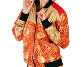 Red Gold Lotus - Kimono Bomber - ( Bomber Jacket Women, Bomber jacket Man, Unique Bomber Jacket, Cute Bomber Jacket, quilted Silk Bomber)