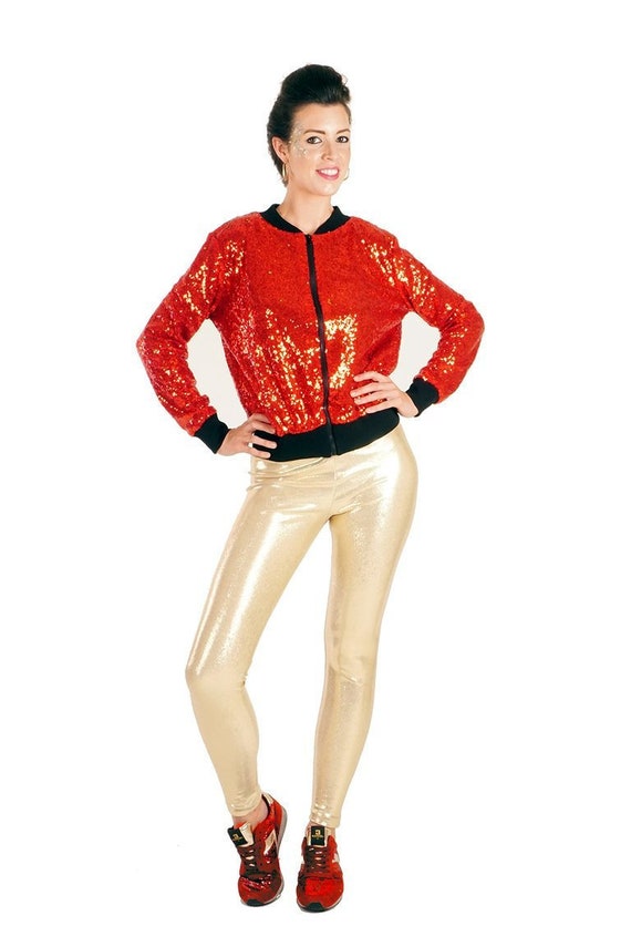 red sequin bomber jacket