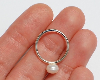 simple pearl ring, sterling silver