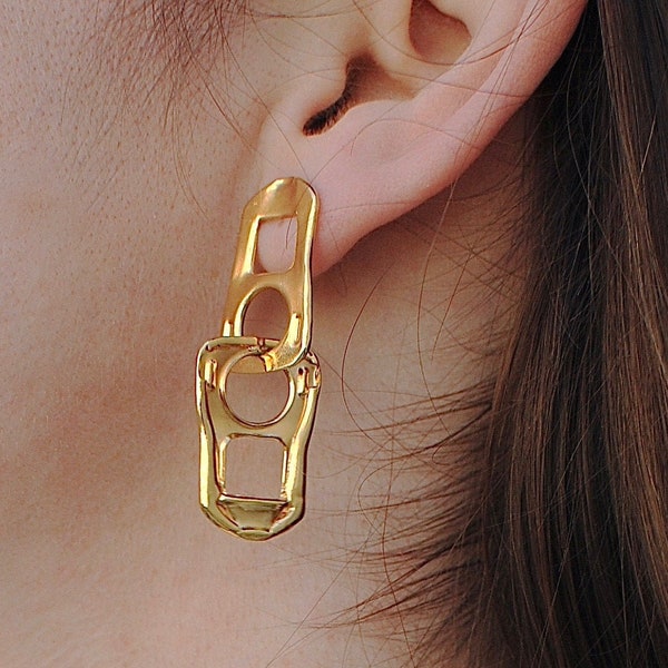 MONO earring, SINGLE soda can earring, gold plated soda tab, dangle earring