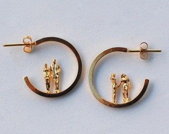 mini people gold plated hoop earrings