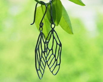 cicada wing earrings, nature earrings, dragonfly wing, dangle earrings