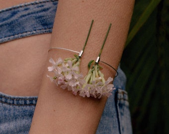 flower vessel bracelet, minimalist bangle, flower vase, adjustable bracelet