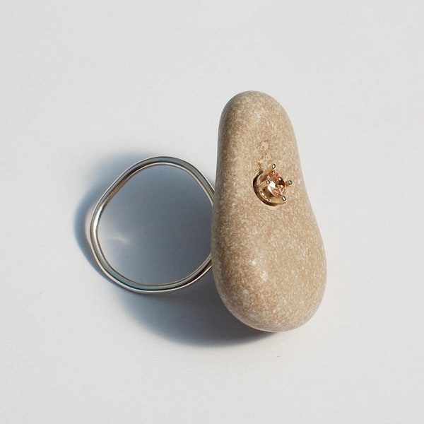 statement ring met doorboorde stenen, sterling zilver en kiezelsteen
