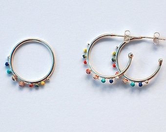 ENSEMBLE de bijoux du système solaire, bague et boucles d'oreilles, plaqué or ou argent, planètes émaillées