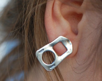 soda can ring pull earrings, minimalist earrings, handmade silver earrings