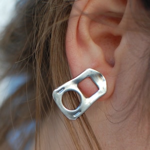 soda can ring pull earrings, minimalist earrings, handmade silver earrings image 1