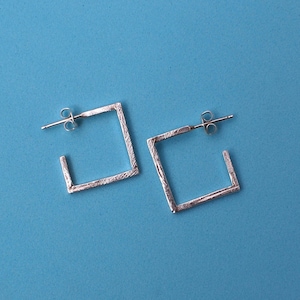 textured sterling silver square hoop earrings image 1