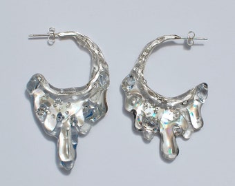 big holographic drip hoop earrings, sterling silver