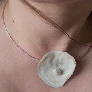 pearl and shell choker, silver wire necklace, minimalist jewelry