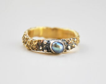 underwater ring, coral texture ring, pearl ring