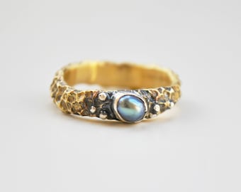 underwater ring, coral texture ring, pearl ring