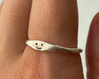 simple smiley ring, stackable ring, sterling silver or gold plated