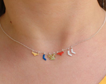 laundry necklace, sterling silver necklace on a chain, charms, fun jewelry