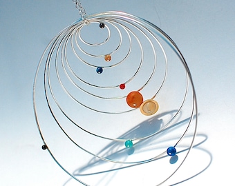 wearable solar system model in sterling silver, space statement necklace, celestial jewelry
