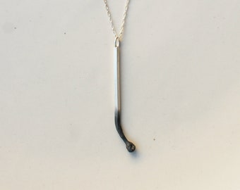 silver matchstick necklace, pendant, burnt or new