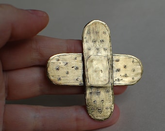 band aid brooch, one of a kind brass brooch