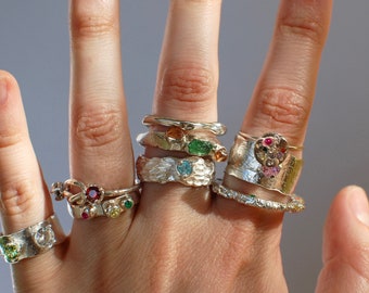 spring gems ring collection, choose one, silver and natural/synthetic stones