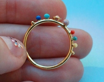 mini solar system ring in gold color, gold plated, planets, cosmos, galaxy, geek jewelry