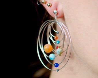 dangle solar system earrings, planets, space, solar system model