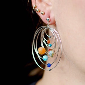 dangle solar system earrings, planets, space, solar system model