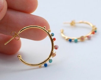 mini solar system earrings in gold color, planets, galaxy, geek jewelry, little hoops