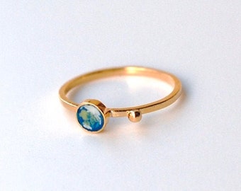 Handmade Gold Plated Earth and Moon Ring, Enamel Planet Jewelry