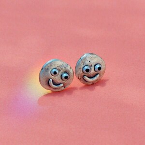 smiley earrings, ear studs, fun earrings, silver and pearls