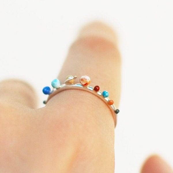 mini solar system ring, planets, cosmos, galaxy, geek jewelry