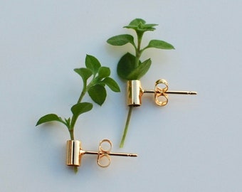 flower vessel gold plated earstuds, flower vase earstuds, flower holder, botanical earrings