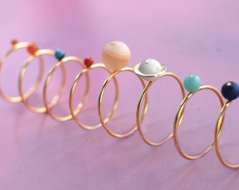 solar system ring set gold plated, planets, stacking rings