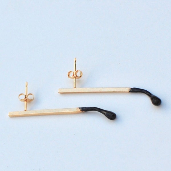 gold plated matchstick earrings , minimalist silver earrings, geometric earrings