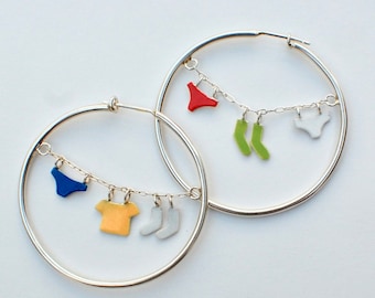 laundry earrings, fun hoops, cute earrings