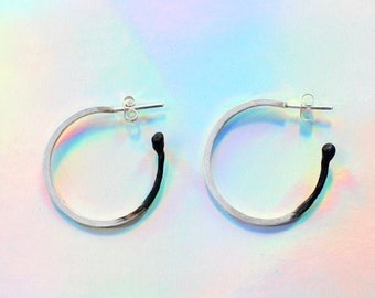 burnt matchstick earrings, matchstick hoops, minimalist hoops, silver or gold plated earrings