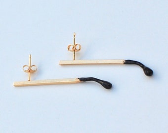 gold plated matchstick earrings , minimalist silver earrings, geometric earrings