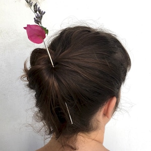 vase hair stick, sterling silver hair pin, flower holder, bridal hair pin image 1