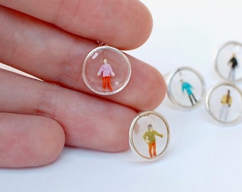 isolation earrings, ear studs, miniature people, fun earrings