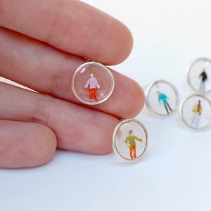 isolation earrings, ear studs, miniature people, fun earrings