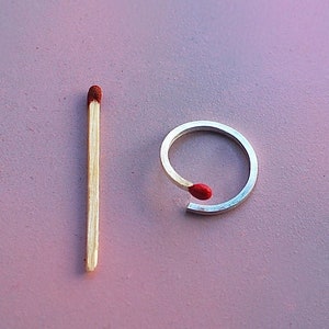 matchstick ring, surrealist ring, minimalist ring, geometric, fun jewelry, designer ring, unburned match